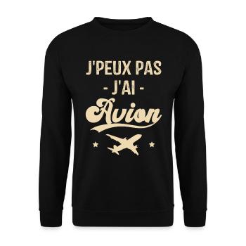 Cadeau Je peux pas j'ai avion humour aviation - Sweat-shirt Unisexe - noir - Devant - Alina (178cm) & Michal (187cm)