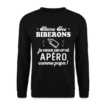 Marre des biberon je veux un vrai apéro comme papa - Sweat-shirt Unisexe - noir - Devant - Alina (178cm) & Michal (187cm)