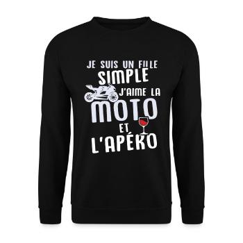 Un fille j'aime les moto et les apéros - Sweat-shirt Unisexe - noir - Devant - Alina (178cm) & Michal (187cm)
