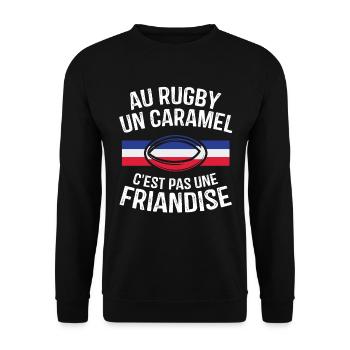 Au Rugby Un Caramel C'est Pas Une Friandise - Sweat-shirt Unisexe - noir - Devant - Alina (178cm) & Michal (187cm)