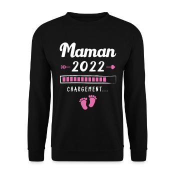 Maman 2022 Chargement, Cadeau future maman - Sweat-shirt Unisexe - noir - Devant - Alina (178cm) & Michal (187cm)