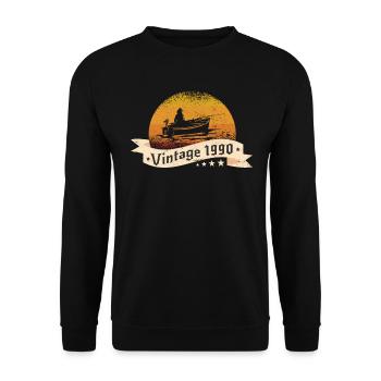Angler Jahrgang 1990 Geburtstag Angelboot - Unisex Pullover - Schwarz - Vorne - Alina (178cm) & Michal (187cm)