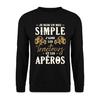 Un Mec Simple J'aime Les Tracteurs Et Les Apéros - Sweat-shirt Unisexe - noir - Devant - Alina (178cm) & Michal (187cm)