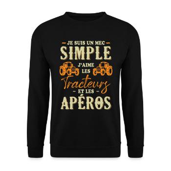 Un Mec Simple J'aime Les Tracteurs Et Les Apéros - Sweat-shirt Unisexe - noir - Devant - Alina (178cm) & Michal (187cm)