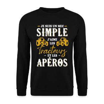 Un Mec Simple J'aime Les Tracteurs Et Les Apéros - Sweat-shirt Unisexe - noir - Devant - Alina (178cm) & Michal (187cm)