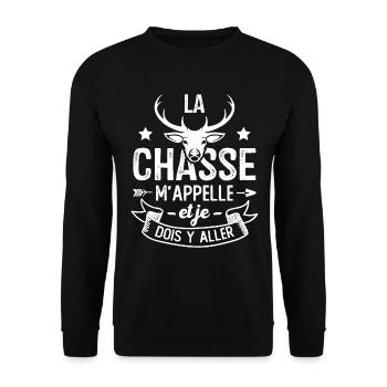 La Chasse m'appelle, Humour Cadeau Chasseur - Sweat-shirt Unisexe - noir - Devant - Alina (178cm) & Michal (187cm)
