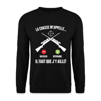 La Chasse m'appelle faut que j'y aille ! - Sweat-shirt Unisexe - noir - Devant - Alina (178cm) & Michal (187cm)