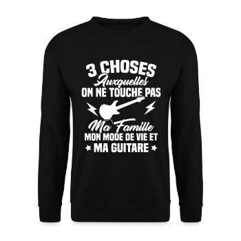 Touche pas ma guitare, Cadeau humour guitariste - Sweat-shirt Unisexe - noir - Devant - Alina (178cm) & Michal (187cm)
