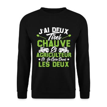 Chauve Agriculteur / Humour Cadeau Agriculture - Sweat-shirt Unisexe - noir - Devant - Alina (178cm) & Michal (187cm)