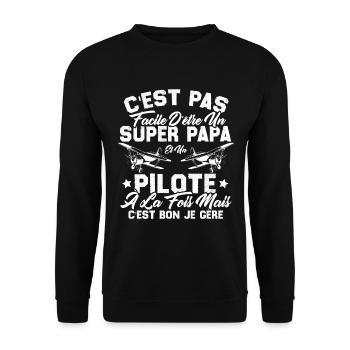 Un Super Papa Et Un Pilote - Sweat-shirt Unisexe - noir - Devant - Alina (178cm) & Michal (187cm)