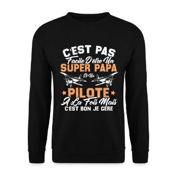 Un Super Papa Et Un Pilote - Sweat-shirt Unisexe - noir - Devant - Alina (178cm) & Michal (187cm)