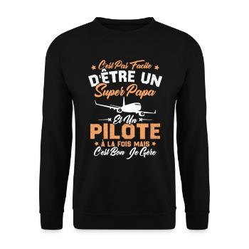 Un Super Papa Et Un Pilote - Sweat-shirt Unisexe - noir - Devant - Alina (178cm) & Michal (187cm)