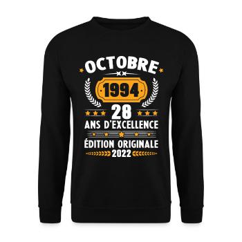 Cadeau D'anniversaire Rétro 28 Ans Octobre 1994 - Sweat-shirt Unisexe - noir - Devant - Alina (178cm) & Michal (187cm)