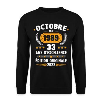 Cadeau D'anniversaire Rétro 33 Ans Octobre 1989 - Sweat-shirt Unisexe - noir - Devant - Alina (178cm) & Michal (187cm)