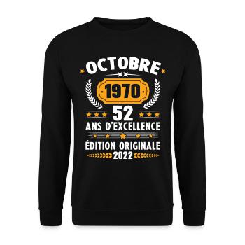 Cadeau D'anniversaire Rétro 52 Ans Octobre 1970 - Sweat-shirt Unisexe - noir - Devant - Alina (178cm) & Michal (187cm)