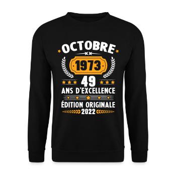 Cadeau D'anniversaire Rétro 49 Ans Octobre 1973 - Sweat-shirt Unisexe - noir - Devant - Alina (178cm) & Michal (187cm)