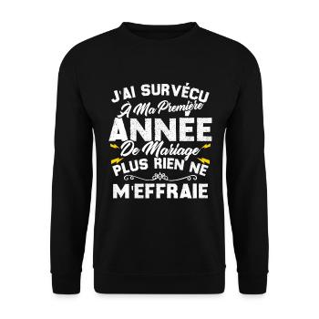 Humour Cadeau Ma Première Année De Mariage - Sweat-shirt Unisexe - noir - Devant - Alina (178cm) & Michal (187cm)