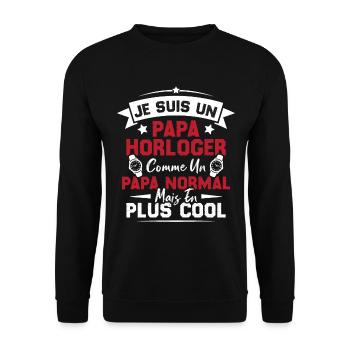 Je Suis Un Papa Horloger Comme Un Papa Normal - Sweat-shirt Unisexe - noir - Devant - Alina (178cm) & Michal (187cm)