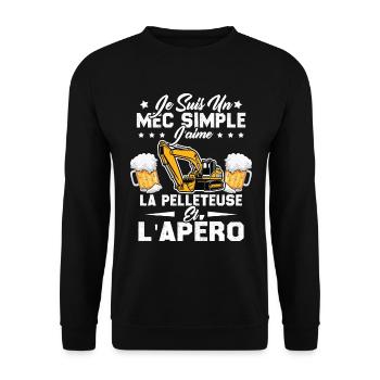 Un Mec Simple J'aime La Pelleteuse Et L'apéro - Sweat-shirt Unisexe - noir - Devant - Alina (178cm) & Michal (187cm)