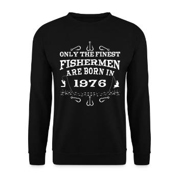 Angler Jahrgang 1976 Geburtstag geboren - Unisex Pullover - Schwarz - Vorne - Alina (178cm) & Michal (187cm)