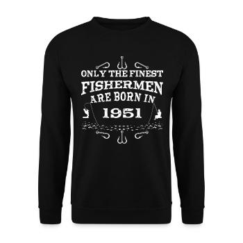 Angler Jahrgang 1951 Geburtstag geboren - Unisex Pullover - Schwarz - Vorne - Alina (178cm) & Michal (187cm)