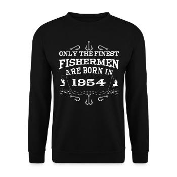 Angler Jahrgang 1954 Geburtstag geboren - Unisex Pullover - Schwarz - Vorne - Alina (178cm) & Michal (187cm)