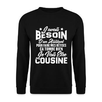 Je vais être cousine, Cadeau pour future cousine - Sweat-shirt Unisexe - noir - Devant - Alina (178cm) & Michal (187cm)