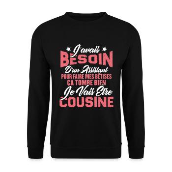 Je vais être cousine, Cadeau pour future cousine - Sweat-shirt Unisexe - noir - Devant - Alina (178cm) & Michal (187cm)