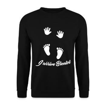 J'arrive Bientôt / Cadeau pour futur maman - Sweat-shirt Unisexe - noir - Devant - Alina (178cm) & Michal (187cm)