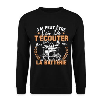 Dans Ma Tête Je Joue De La Batterie Batteur Cadeau - Sweat-shirt Unisexe - noir - Devant - Alina (178cm) & Michal (187cm)
