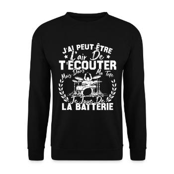 Dans Ma Tête Je Joue De La Batterie Batteur Cadeau - Sweat-shirt Unisexe - noir - Devant - Alina (178cm) & Michal (187cm)