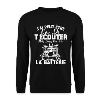 Dans Ma Tête Je Joue De La Batterie Batteur Cadeau - Sweat-shirt Unisexe - noir - Devant - Alina (178cm) & Michal (187cm)
