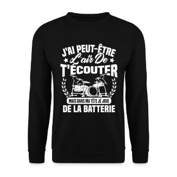 Dans Ma Tête Je Joue De La Batterie Batteur Cadeau - Sweat-shirt Unisexe - noir - Devant - Alina (178cm) & Michal (187cm)