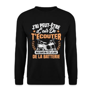Dans Ma Tête Je Joue De La Batterie Batteur Cadeau - Sweat-shirt Unisexe - noir - Devant - Alina (178cm) & Michal (187cm)
