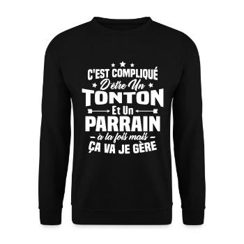 C'est compliqué d'être un tonton et un parrain - Sweat-shirt Unisexe - noir - Devant - Alina (178cm) & Michal (187cm)