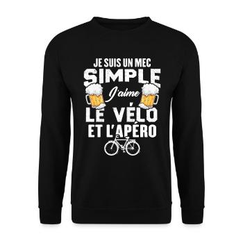 Je Suis Un Mec Simple J'aime Le Vélo Et L'apéro - Sweat-shirt Unisexe - noir - Devant - Alina (178cm) & Michal (187cm)