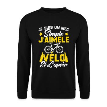 Je Suis Un Mec Simple J'aime Le Vélo Et L'apéro - Sweat-shirt Unisexe - noir - Devant - Alina (178cm) & Michal (187cm)