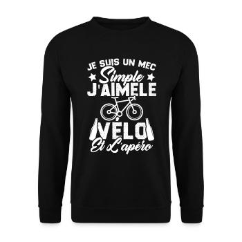Je Suis Un Mec Simple J'aime Le Vélo Et L'apéro - Sweat-shirt Unisexe - noir - Devant - Alina (178cm) & Michal (187cm)