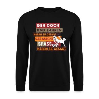 BMX Rad Radfahrer BMX Bike BMX-Rampe lustiges - Unisex Pullover - Schwarz - Vorne - Alina (178cm) & Michal (187cm)