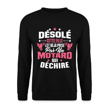 Désolé cette fille est déjà prise par un motard - Sweat-shirt Unisexe - noir - Devant - Alina (178cm) & Michal (187cm)
