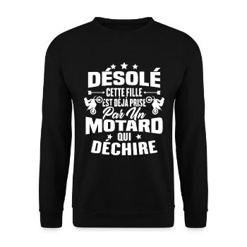Désolé cette fille est déjà prise par un motard - Sweat-shirt Unisexe - noir - Devant - Alina (178cm) & Michal (187cm)