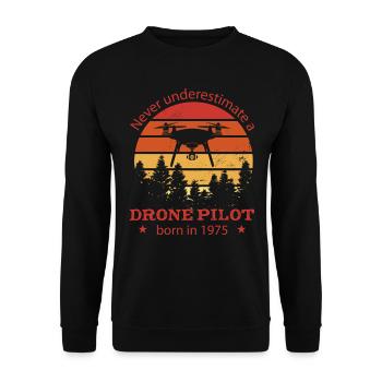 Drone pilot born 1975 Birthday Quadcopter - Unisex Sweatshirt - black - Front - Alina (178cm) & Michal (187cm)