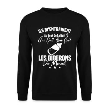 Qui ça qui ça Les biberons de minuit Humour Cadeau - Sweat-shirt Unisexe - noir - Devant - Alina (178cm) & Michal (187cm)