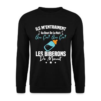 Qui ça qui ça Les biberons de minuit Humour Cadeau - Sweat-shirt Unisexe - noir - Devant - Alina (178cm) & Michal (187cm)