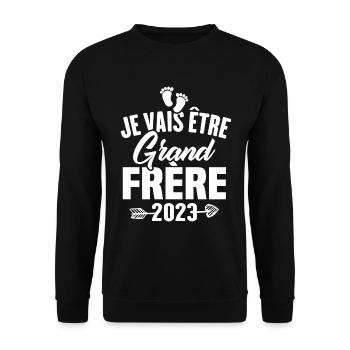 Cadeau Je vais être grand frère 2023 - Sweat-shirt Unisexe - noir - Devant - Alina (178cm) & Michal (187cm)