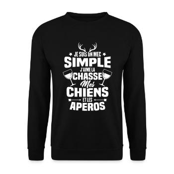 Un mec simple J'aime la chasse et les apéros - Sweat-shirt Unisexe - noir - Devant - Alina (178cm) & Michal (187cm)