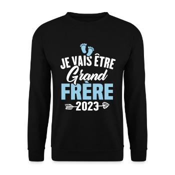 Cadeau Je vais être grand frère 2023 - Sweat-shirt Unisexe - noir - Devant - Alina (178cm) & Michal (187cm)