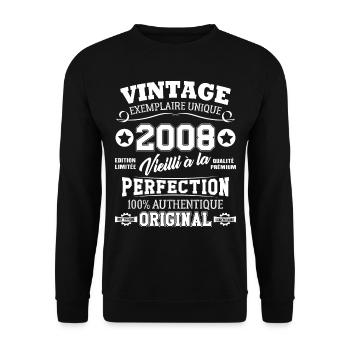 Cadeau D'anniversaire Vintage Fabriqué En 2008 - Sweat-shirt Unisexe - noir - Devant - Alina (178cm) & Michal (187cm)