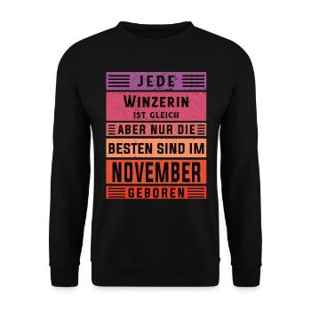 Weinbauer Geburtstag November geboren Winzerin - Unisex Pullover - Schwarz - Vorne - Alina (178cm) & Michal (187cm)