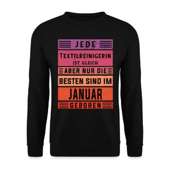 Wäscherei Geburtstag Januar geboren - Unisex Pullover - Schwarz - Vorne - Alina (178cm) & Michal (187cm)